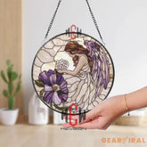 Japanese Landscape Stained Glass Suncatcher Mount Fuji Window Hanging Pagoda & Cherry Blossom Art Rising Sun Decor Zen